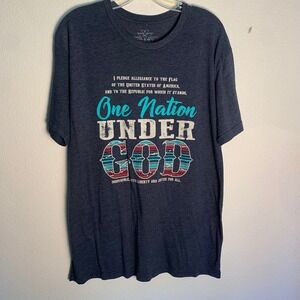 Crazy Train XL T-Shirt Blue One Nation Under God Patriotic Graphic Tee Excellent